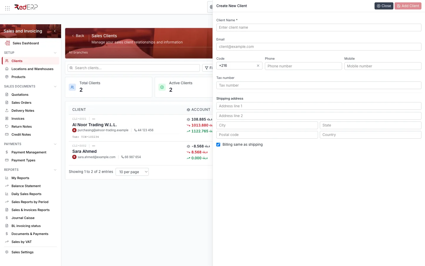 Add Client Create New Client drawer