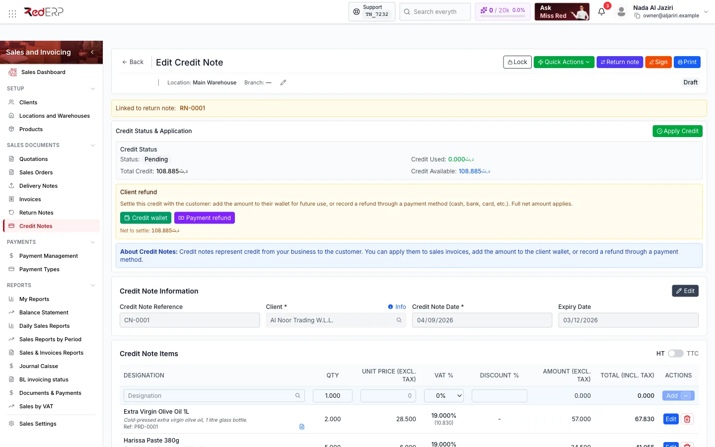 Edit Credit Note — generated from RN-0001 Credit note editor