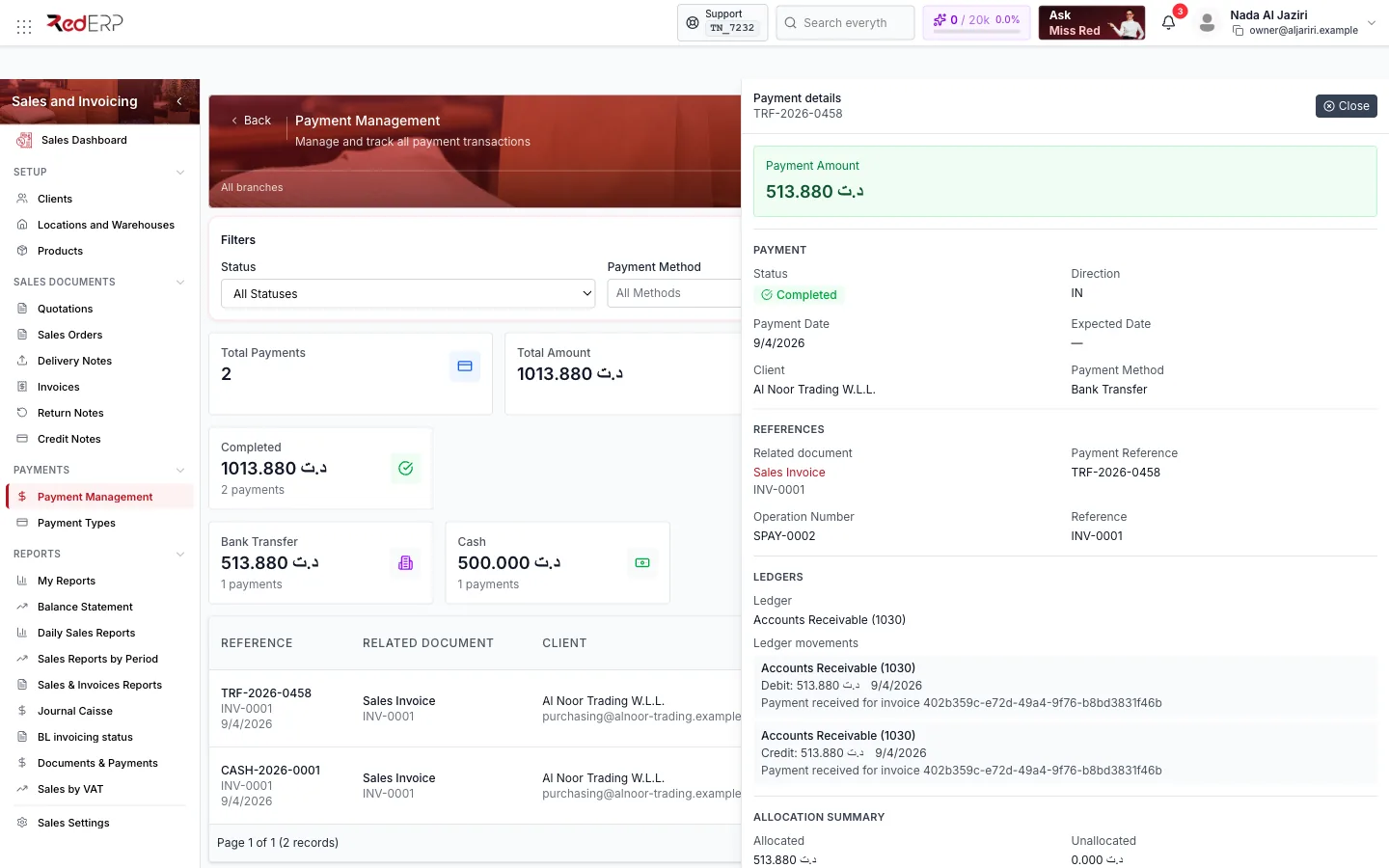 View Payment details drawer