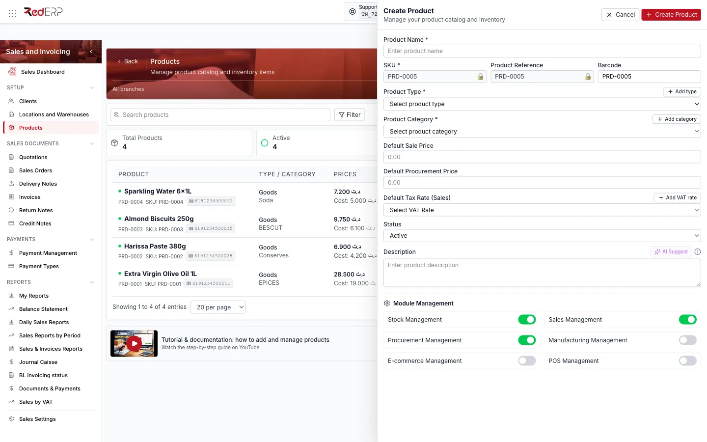 Add Product Create Product drawer