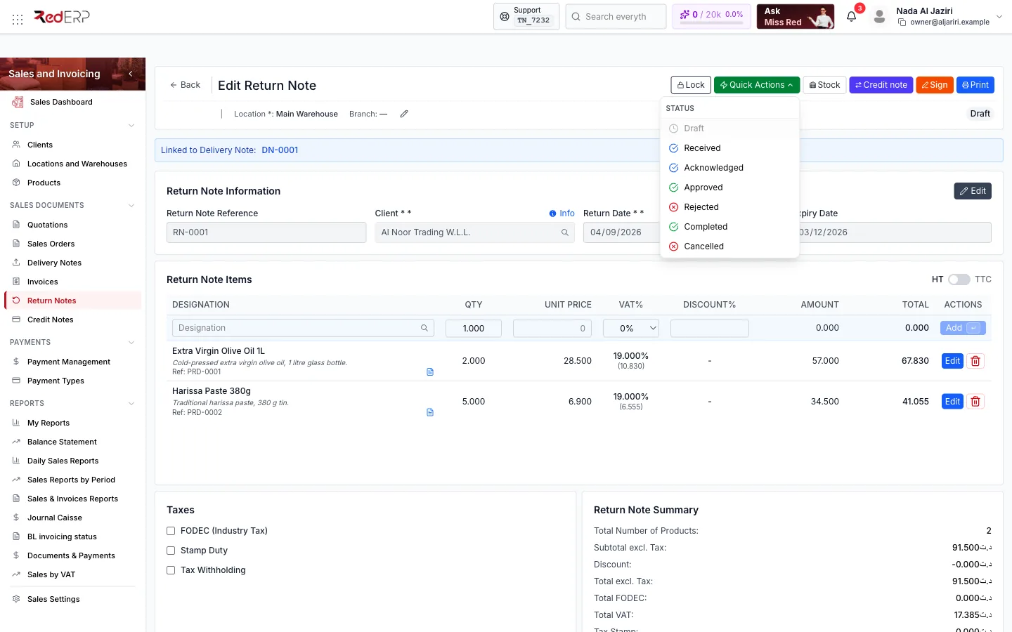 Quick Actions Quick Actions statuses
